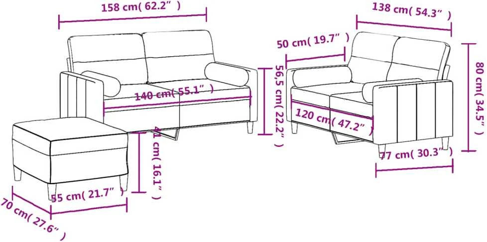 Sofa Sofos komplektas su pagalvėmis, 3 dalių, geltonas, audinys