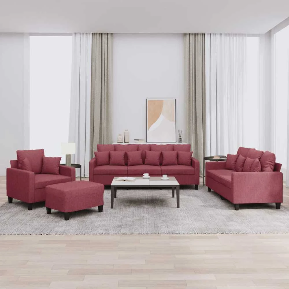 Sofa Sofos komplektas su pagalvėmis, 4 dalių, vyno, audinys