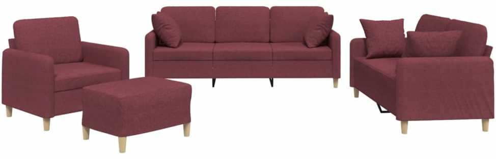 Sofa Sofos komplektas su pagalvėmis, 4 dalių, vyno, audinys