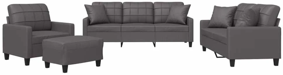 Sofa Sofos komplektas su pagalvėmis, 4 dalių, pilkas, dirbtinė oda