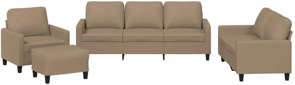 Sofa Sofos komplektas su pagalvėmis, 4 dalių, kapučino, dirbtinė oda
