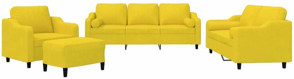 Sofa Sofos komplektas su pagalvėmis, 4 dalių, geltonas, audinys