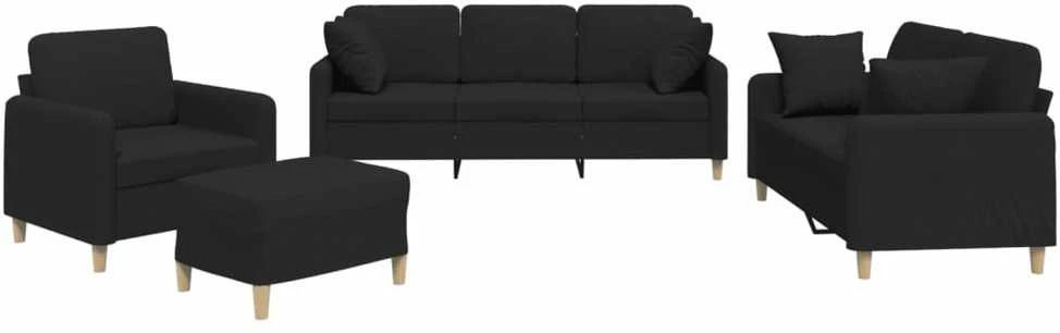 Sofa Sofos komplektas su pagalvėmis, 4 dalių, juodas, audinys