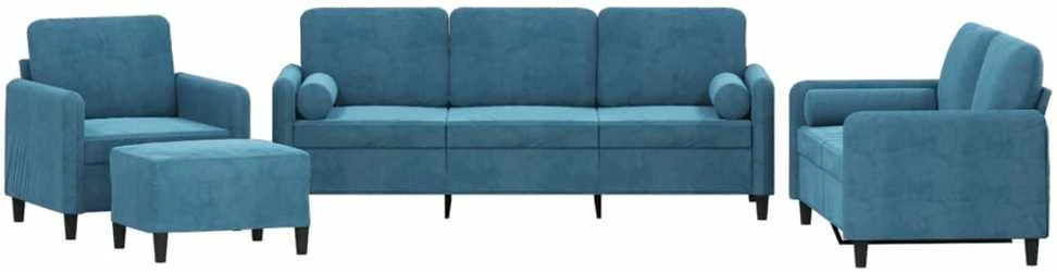 Sofa Sofos komplektas su pagalvėmis, 4 dalių, mėlynas, aksomas