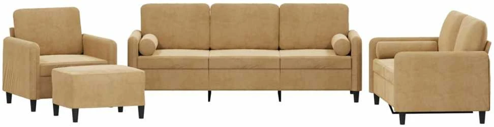 Sofa Sofos komplektas su pagalvėmis, 4 dalių, rudas, aksomas