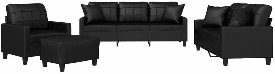 Sofa Sofos komplektas su pagalvėmis, 4 dalių, juodas, dirbtinė oda