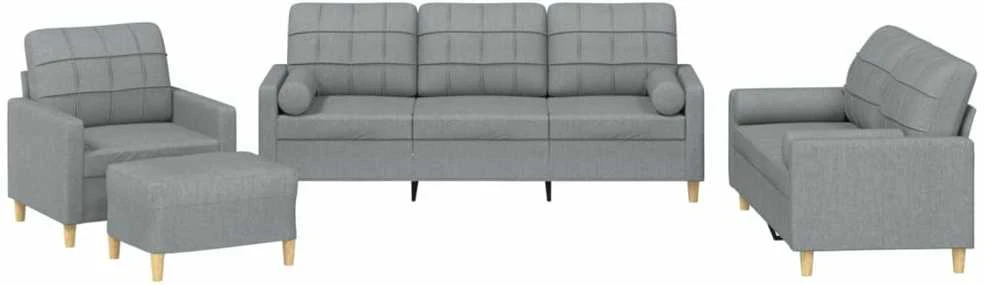 Sofa Sofos komplektas su pagalvėmis, 4 dalių, pilkas, audinys