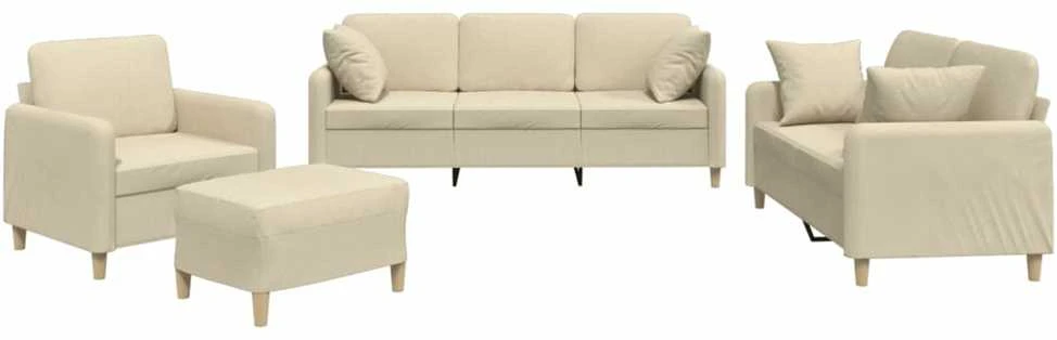 Sofa Sofos komplektas su pagalvėmis, 4 dalių, kreminis, audinys