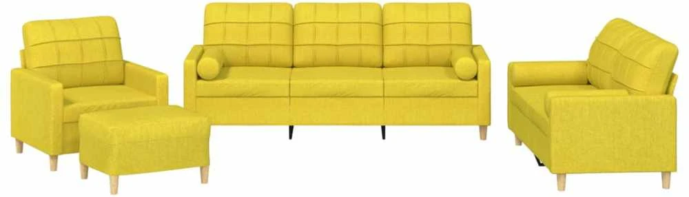 Sofa Sofos komplektas su pagalvėmis, 4 dalių, geltonas, audinys