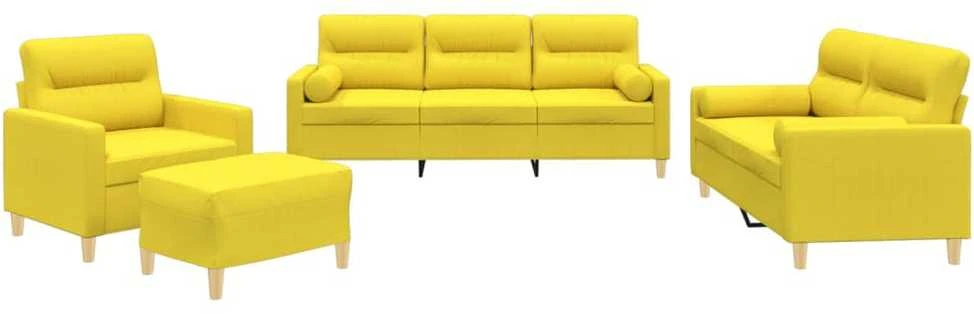 Sofa Sofos komplektas su pagalvėmis, 4 dalių, geltonas, audinys