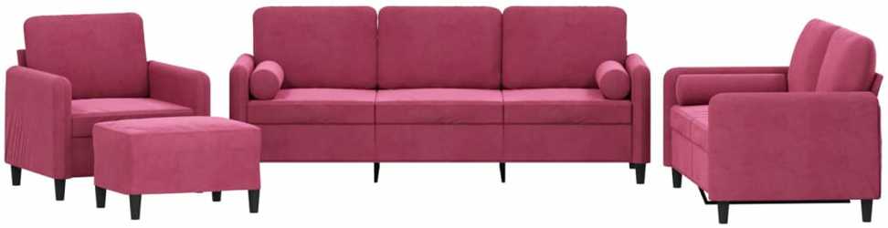 Sofa Sofos komplektas su pagalvėmis, 4 dalių, vyno, aksomas