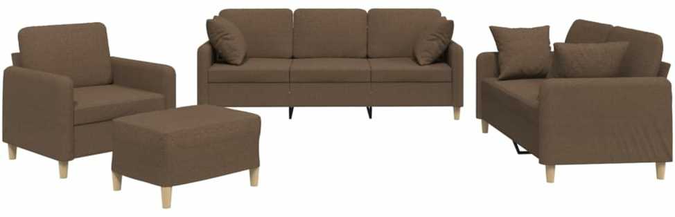 Sofa Sofos komplektas su pagalvėmis, 4 dalių, rudas, audinys