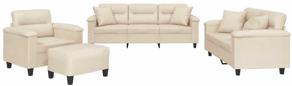 Sofa Sofos komplektas su pagalvėmis, 4 dalių, smėlio, audinys