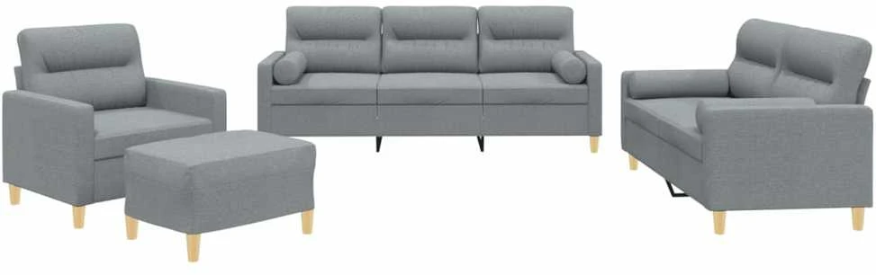 Sofa Sofos komplektas su pagalvėmis, 4 dalių, pilkas, audinys