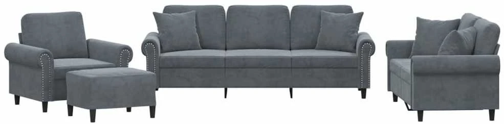 Sofa Sofos komplektas su pagalvėmis, 4 dalių, pilkas, aksomas