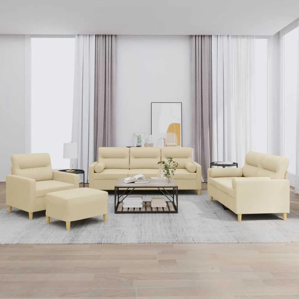 Sofa Sofos komplektas su pagalvėmis, 4 dalių, kreminis, audinys
