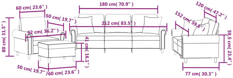 Sofa Sofos komplektas su pagalvėmis, 4 dalių, mėlynas, aksomas