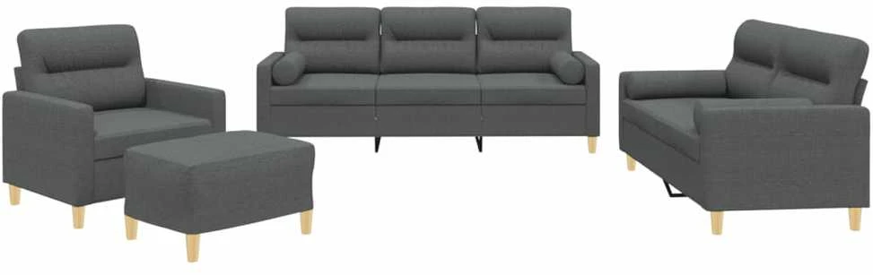 Sofa Sofos komplektas su pagalvėmis, 4 dalių, pilkas, audinys