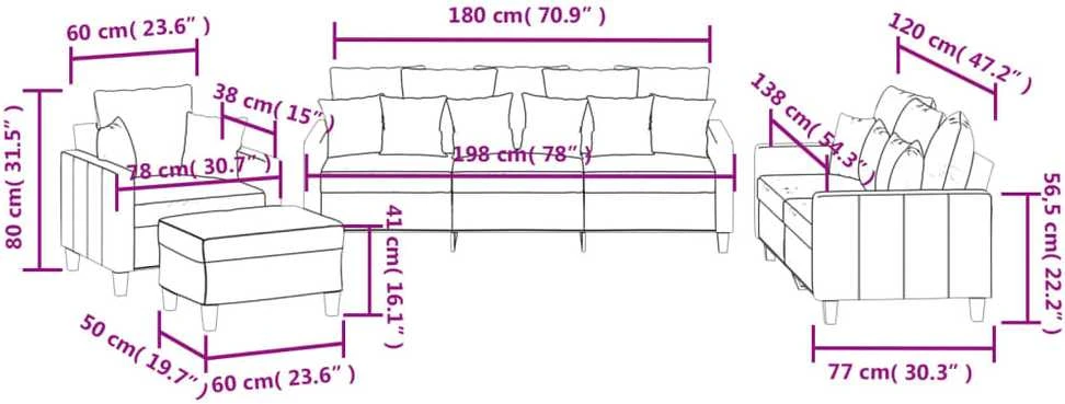 Sofa Sofos komplektas su pagalvėmis, 4 dalių, pilkas, audinys