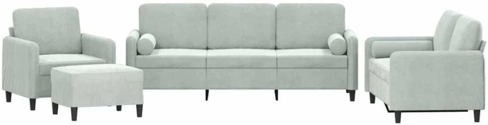 Sofa Sofos komplektas su pagalvėmis, 4 dalių, pilkas, aksomas