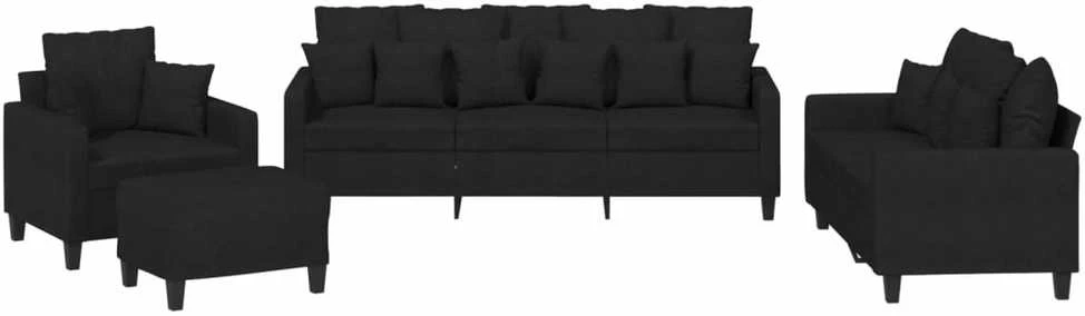 Sofa Sofos komplektas su pagalvėmis, 4 dalių, juodas, audinys