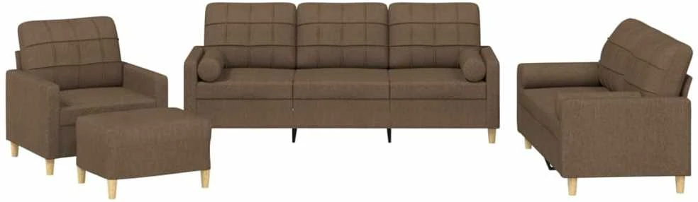 Sofa Sofos komplektas su pagalvėmis, 4 dalių, rudas, audinys