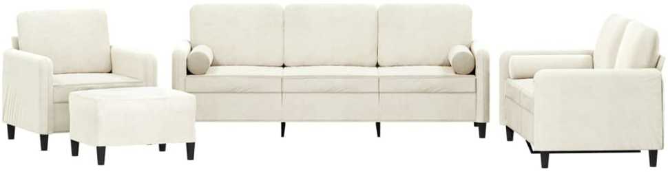 Sofa Sofos komplektas su pagalvėmis, 4 dalių, kreminis, aksomas