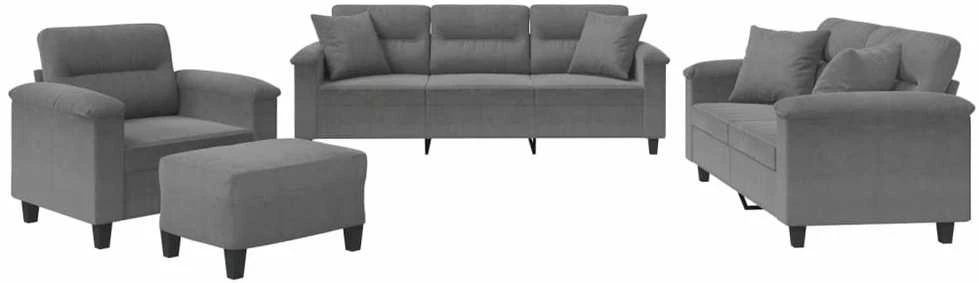 Sofa Sofos komplektas su pagalvėmis, 4 dalių, pilkas, audinys