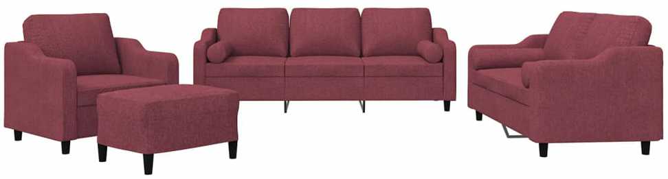 Sofa Sofos komplektas su pagalvėmis, 4 dalių, vyno, audinys