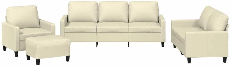 Sofa Sofos komplektas su pagalvėmis, 4 dalių, kreminis, dirbtinė oda