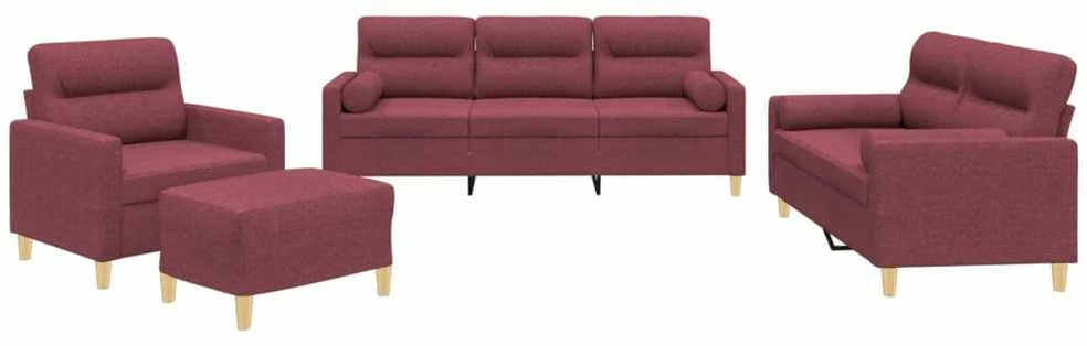 Sofa Sofos komplektas su pagalvėmis, 4 dalių, vyno, audinys