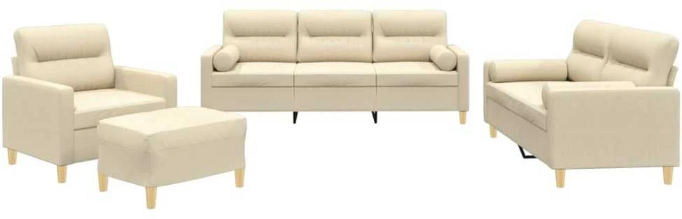 Sofa Sofos komplektas su pagalvėmis, 4 dalių, kreminis, audinys
