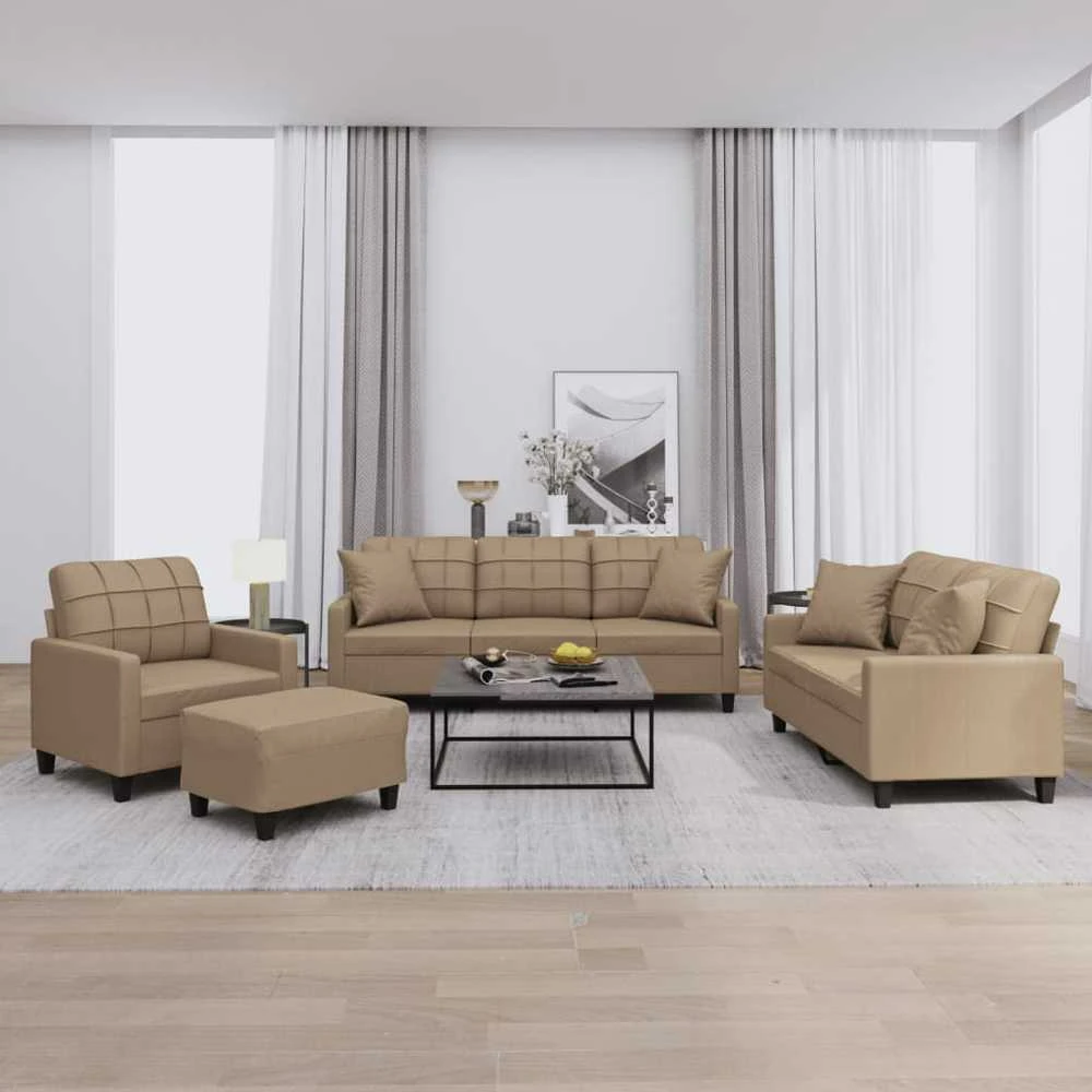 Sofa Sofos komplektas su pagalvėmis, 4 dalių, kapučino, dirbtinė oda