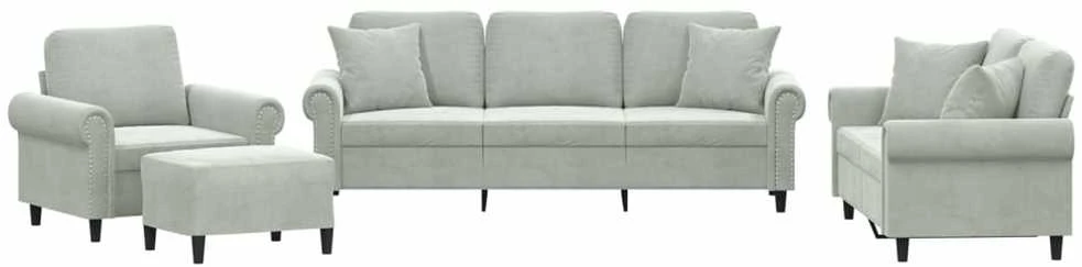 Sofa Sofos komplektas su pagalvėmis, 4 dalių, pilkas, aksomas