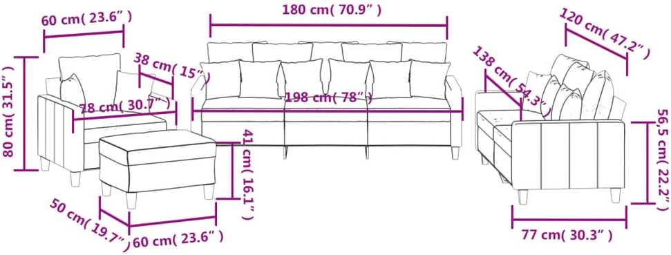 Sofa Sofos komplektas su pagalvėmis, 4 dalių, vyno, audinys