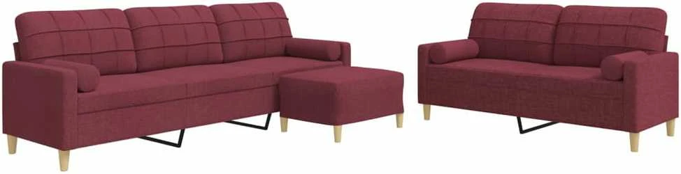 Sofa Sofos komplektas su pagalvėmis/pakoja, 3 dalių, vyno raudona