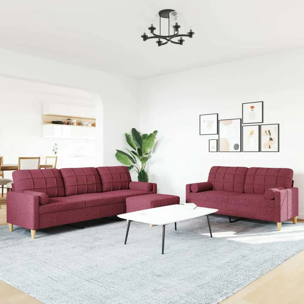 Sofa Sofos komplektas su pagalvėmis/pakoja, 3 dalių, vyno raudona