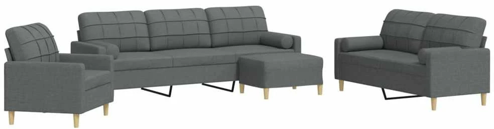 Sofa Sofos komplektas su pagalvėmis/pakoja, 4 dalių, pilka, audinys