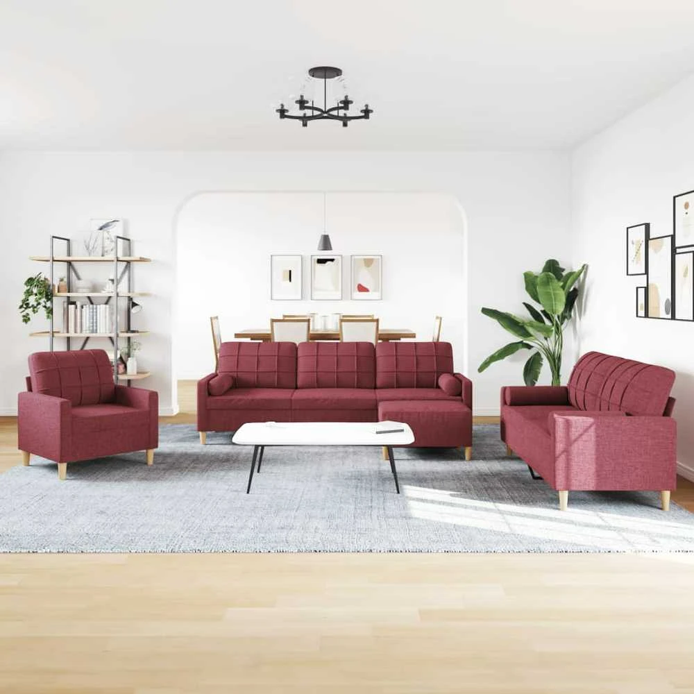 Sofa Sofos komplektas su pagalvėmis/pakoja, 4 dalių, vyno raudona