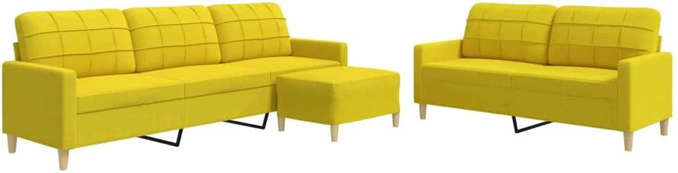 Sofa Sofos komplektas su pakoja, 3 dalių, geltonas, audinys