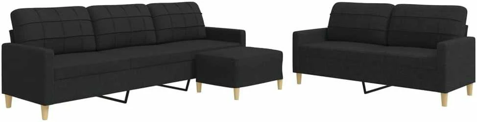 Sofa Sofos komplektas su pakoja, 3 dalių, juodas, audinys