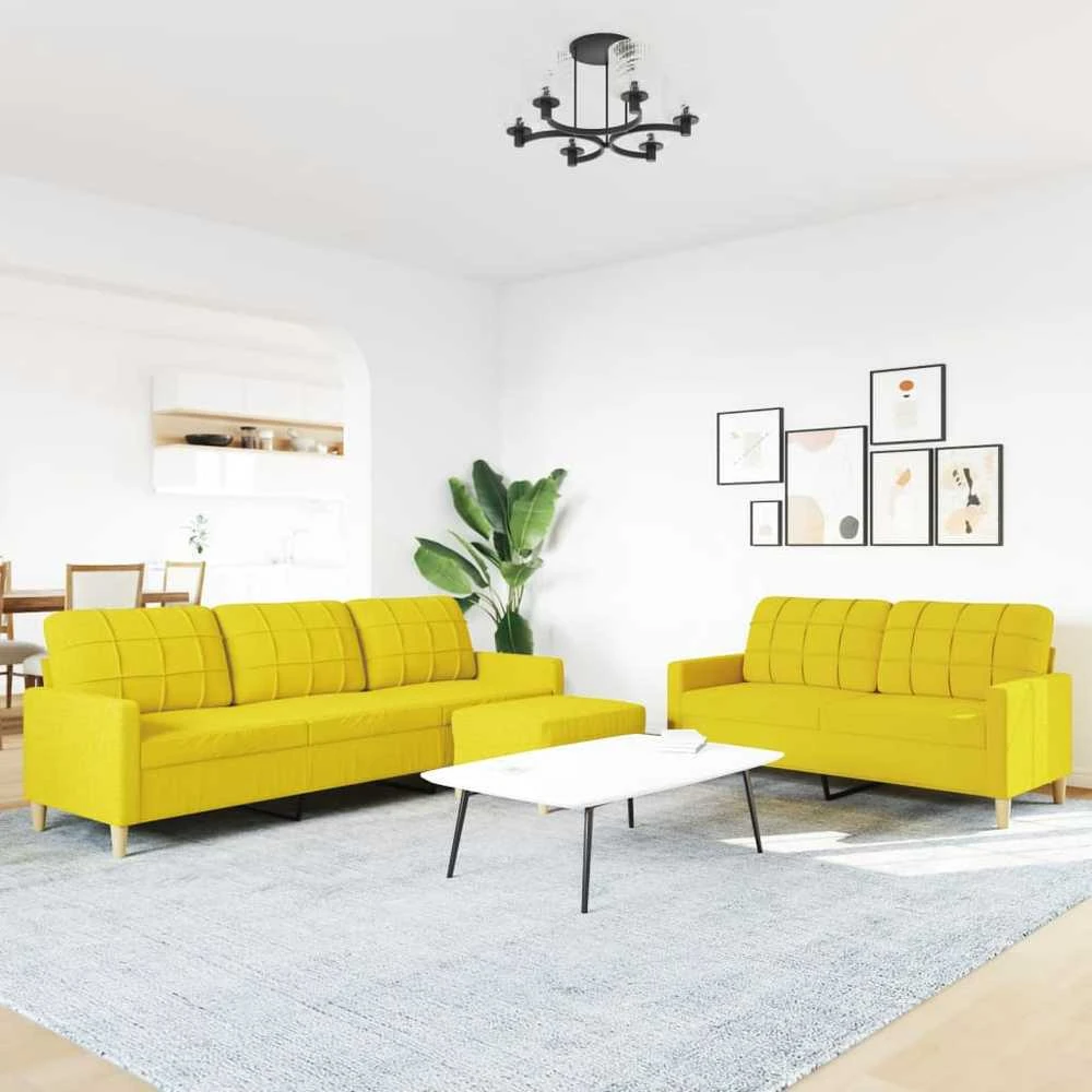 Sofa Sofos komplektas su pakoja, 3 dalių, geltonas, audinys
