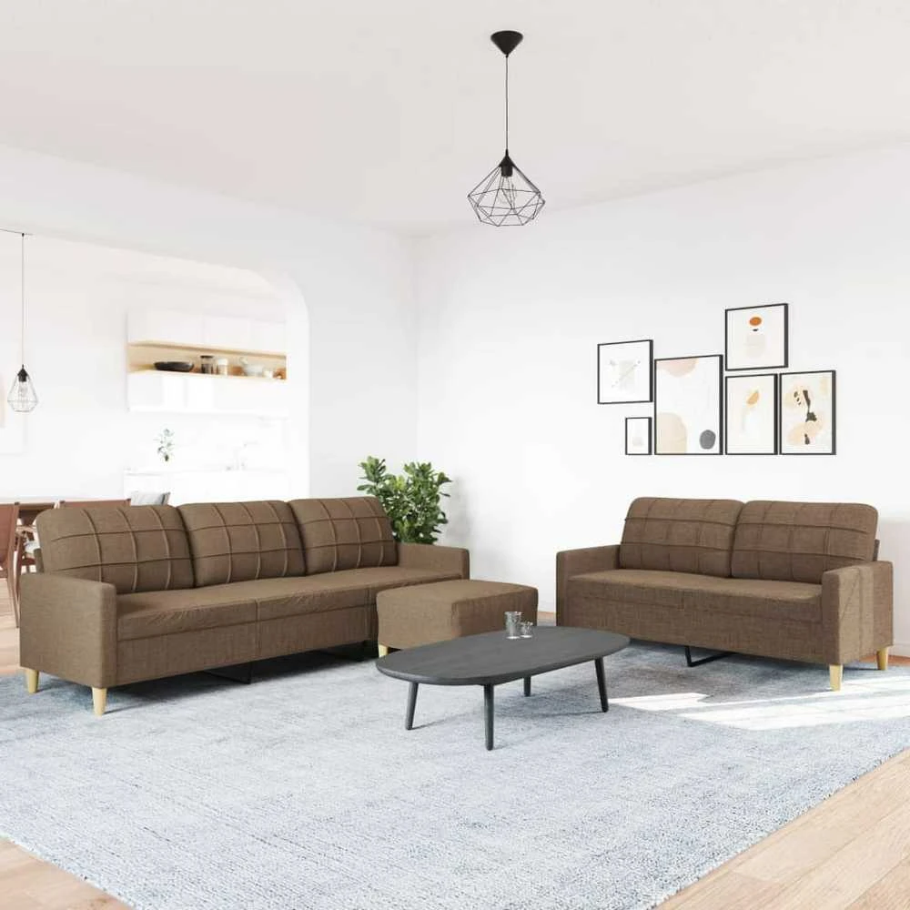 Sofa Sofos komplektas su pakoja, 3 dalių, rudas, audinys