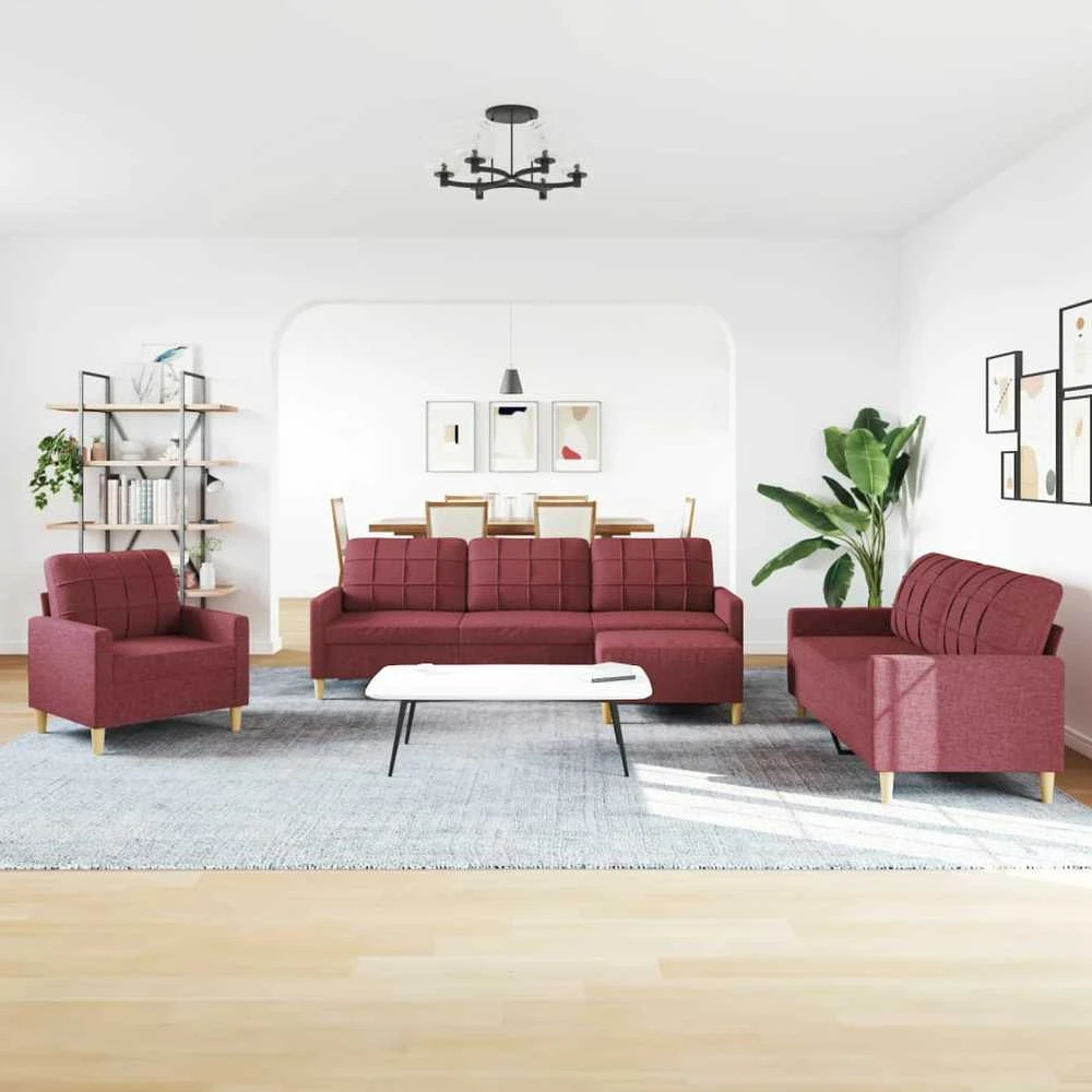Sofa Sofos komplektas su pakoja, 4 dalių, vyno, audinys