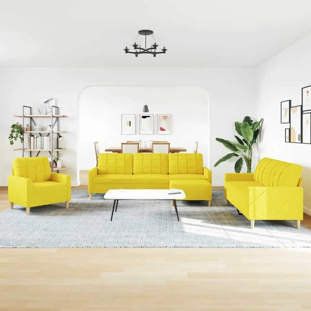 Sofa Sofos komplektas su pakoja, 4 dalių, geltonas, audinys