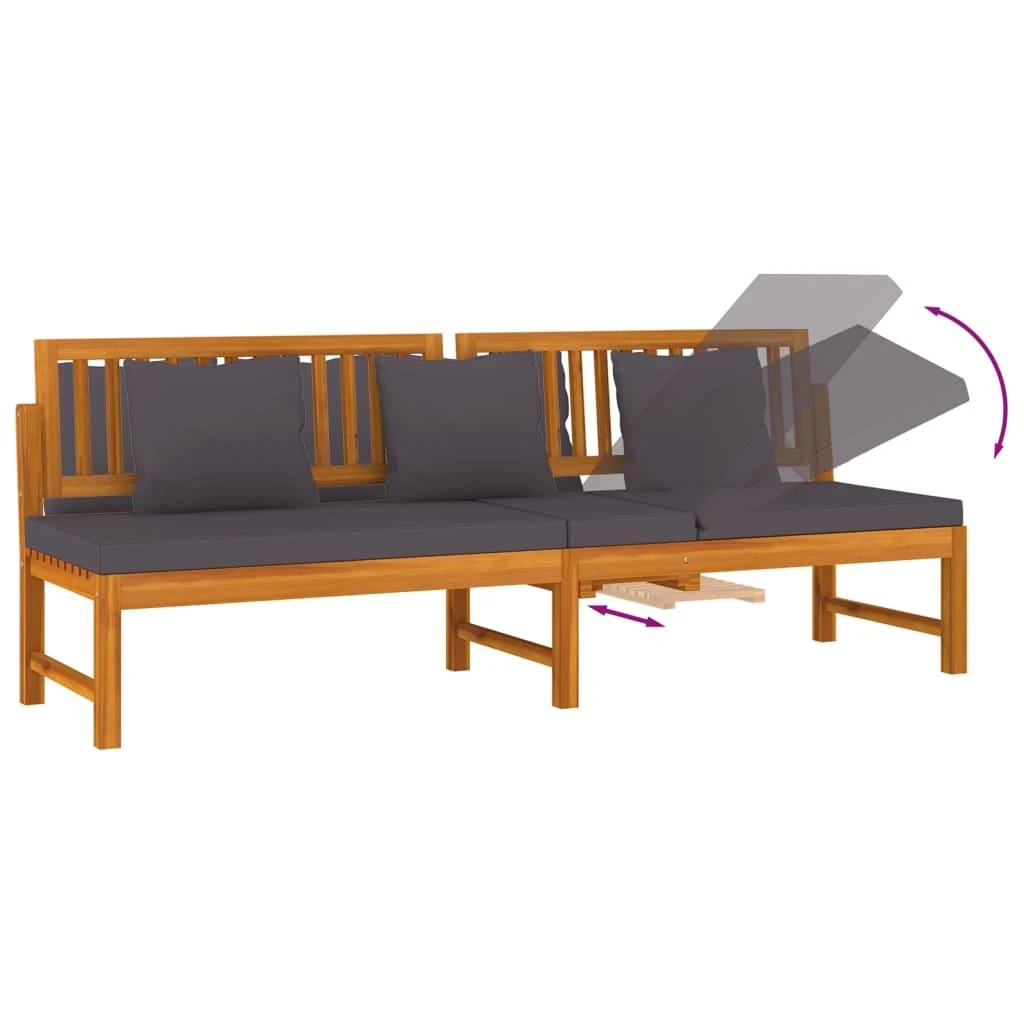 Sofa su pilkomis pagalvėlėmis, 200x60x75cm, akacijos masyvas