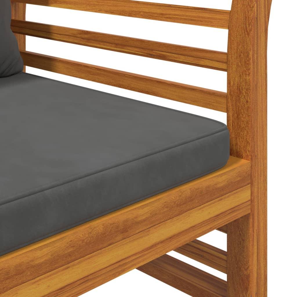 Sofa-suoliukas su tamsiai pilkomis pagalvėlėmis, akacija