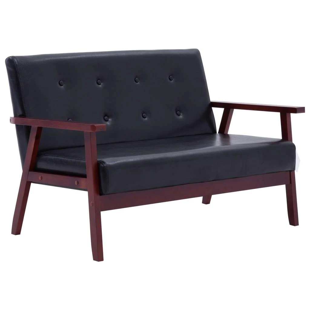 Sofa Sofos komplektas, 2 dalių, juodos spalvos, dirbtinė oda