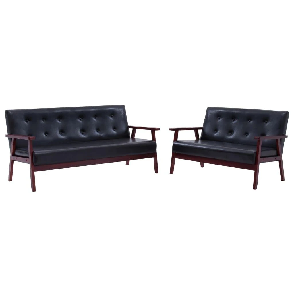 Sofa Sofos komplektas, 2 dalių, juodos spalvos, dirbtinė oda