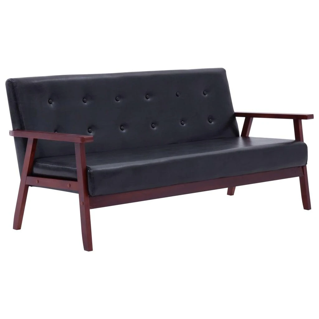 Sofa Sofos komplektas, 2 dalių, juodos spalvos, dirbtinė oda